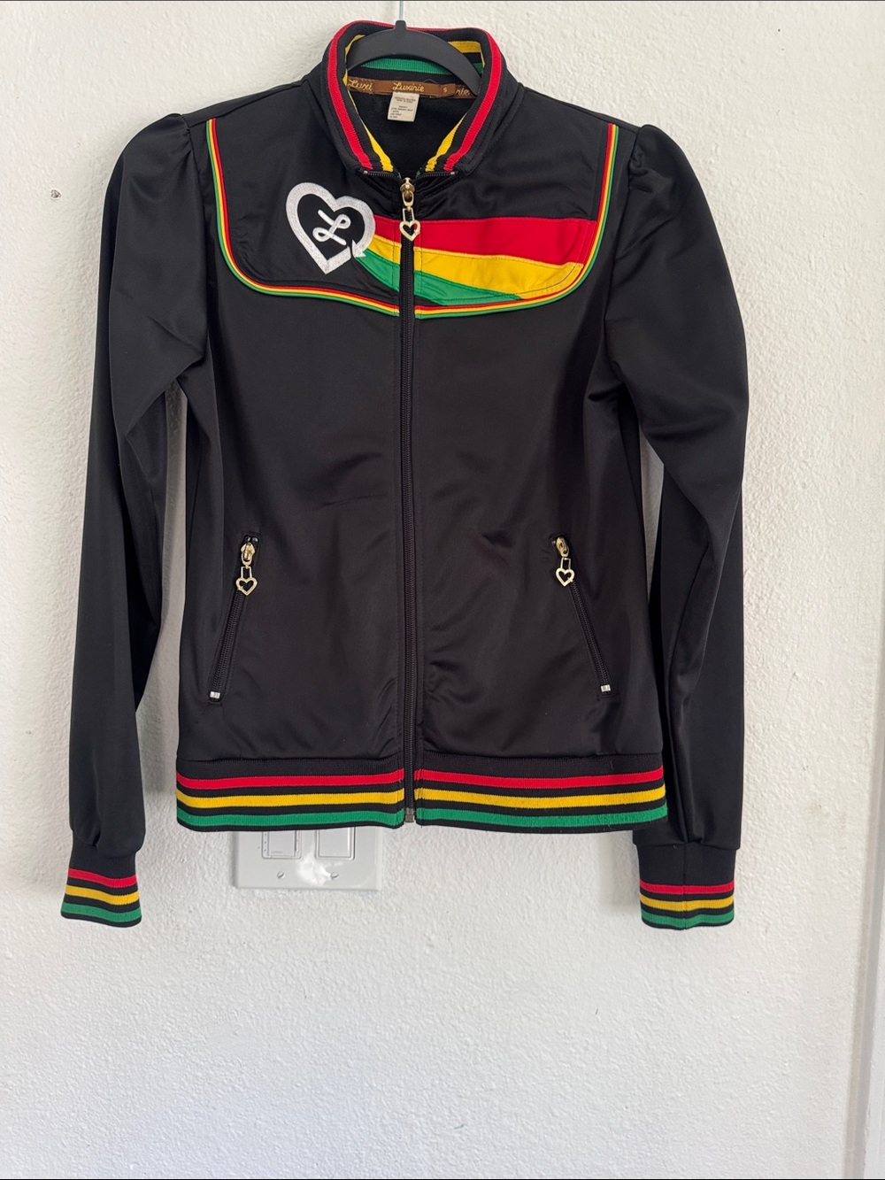 Rasta one of a kind Black Bomber Jacket with Red, Yellow & Green Trim